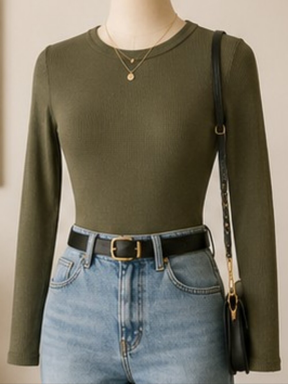 Derek Heart Olive Ribbed Long Sleeve Bodysuit | Size S/M
